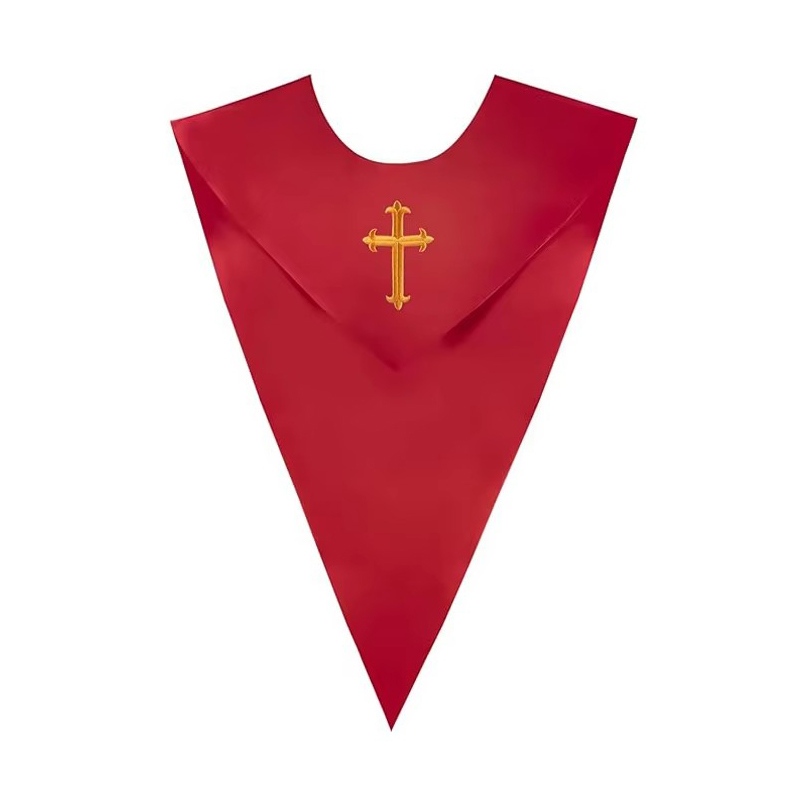 Unisex V-Shape Church Choir Stole with Embroidered Plain Solid Color