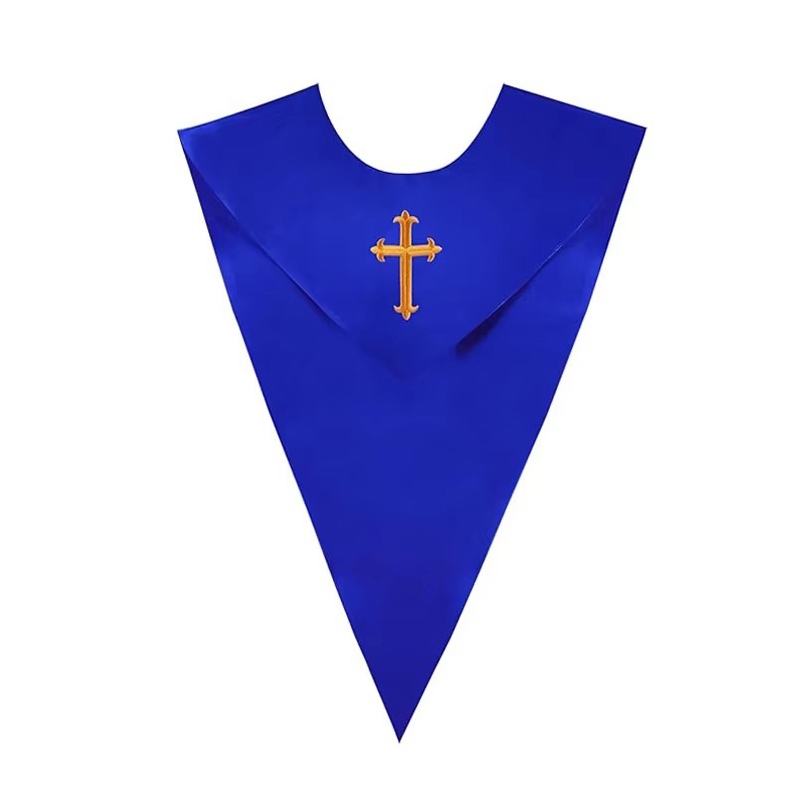 Unisex V-Shape Church Choir Stole with Embroidered Plain Solid Color