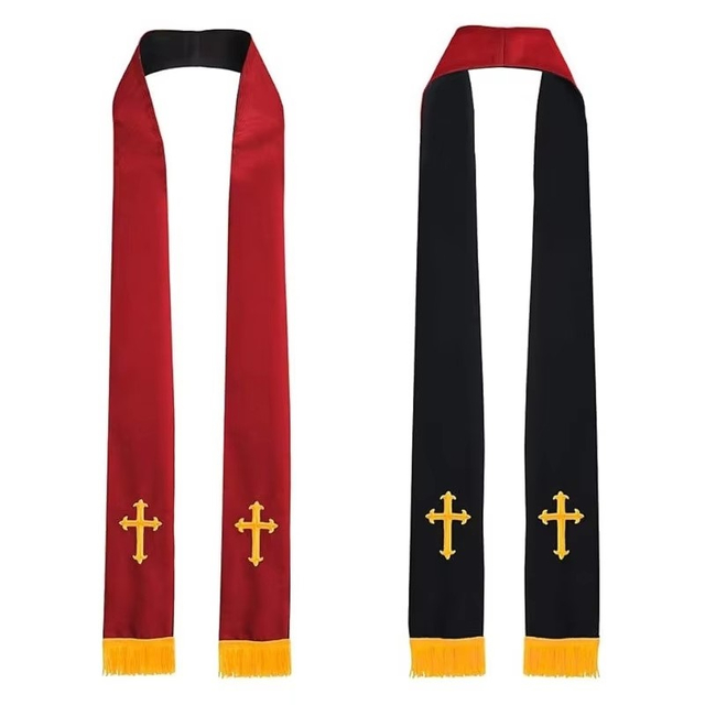 Embroidered Wedding Reversible Stole with Tassels Clergy Mass Stole with Cross Wedding Pastor Shawl