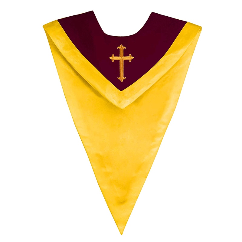 Unisex V-Shape Church Choir Stole with Embroidered Plain Solid Color