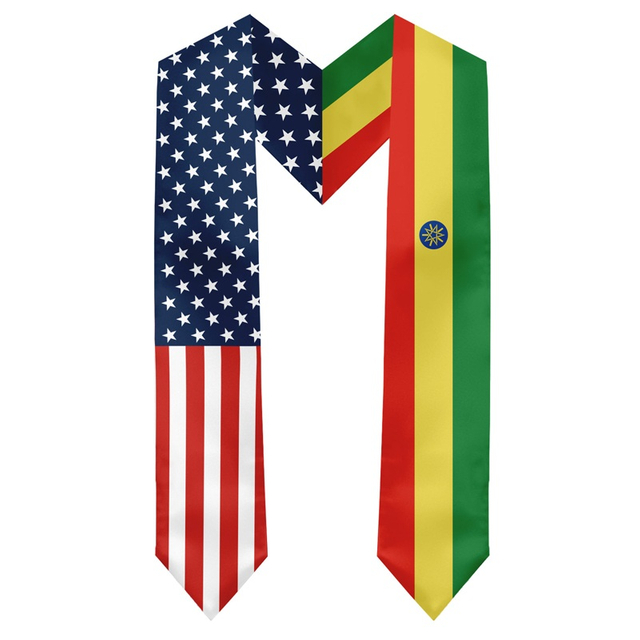 2 Flags on one sash - Country Flag Graduation Stole Embroidery Sash for Study Aboard International Students