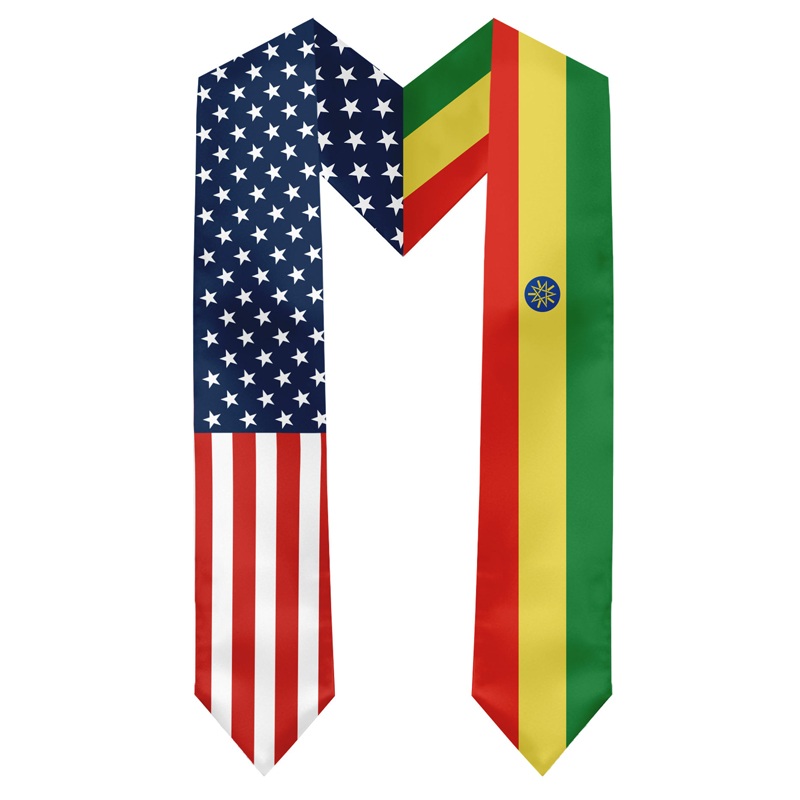 2 Flags on one sash - Country Flag Graduation Stole Embroidery Sash for Study Aboard International Students