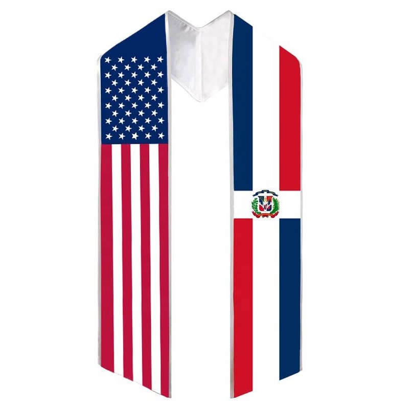 2 Flags on One Sash - Graduation Stole Graduation Sash for International Graduate