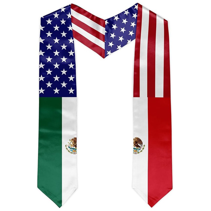 2 Flags on one sash - Country Flag Graduation Stole Embroidery Sash for Study Aboard International Students
