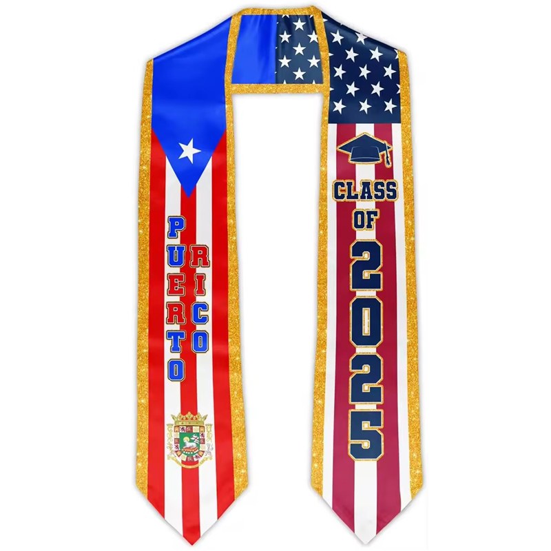 Custom Class of Graduation Stole Classic End Design Flag Sash