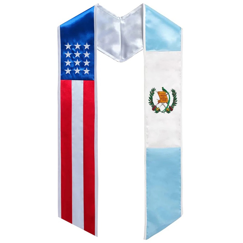 2 Flags on One Sash - Graduation Stole Graduation Sash for International Graduate