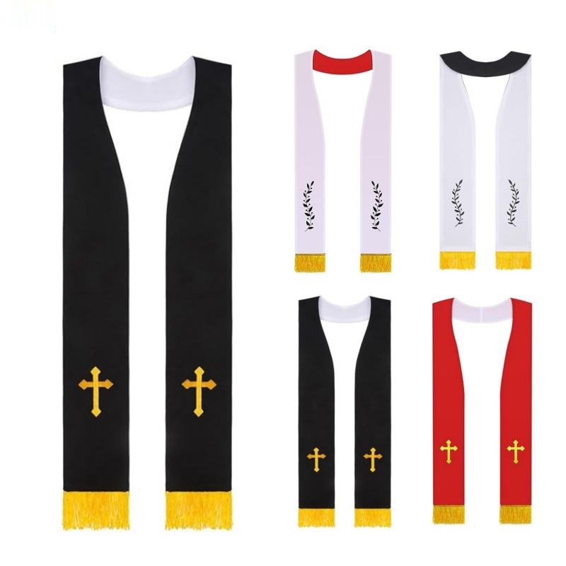 Embroidered Wedding Reversible Stole with Tassels Clergy Mass Stole with Cross Wedding Pastor Shawl