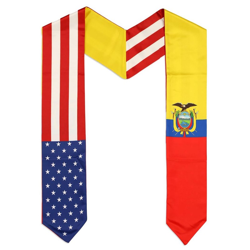 2 Flags on one sash - Country Flag Graduation Stole Embroidery Sash for Study Aboard International Students