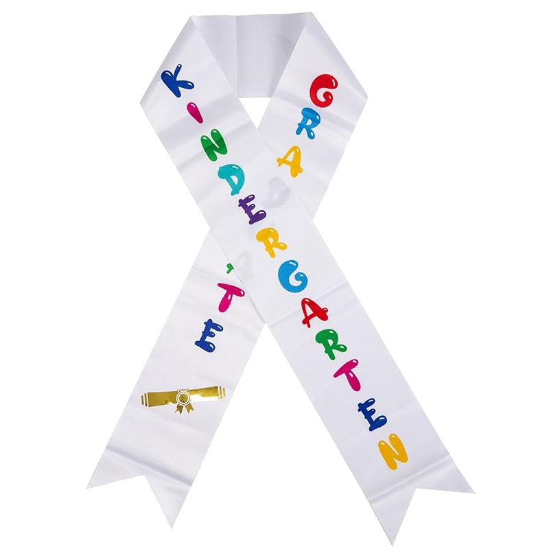 Unisex Kindergarten Graduation Satin Sash with Colorful Word