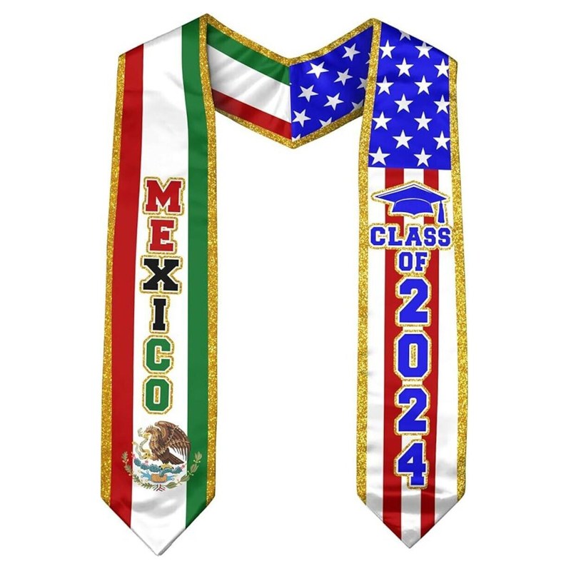 Custom Class of Graduation Stole Classic End Design Flag Sash