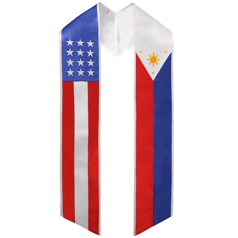 2 Flags on One Sash - Graduation Stole Graduation Sash for International Graduate