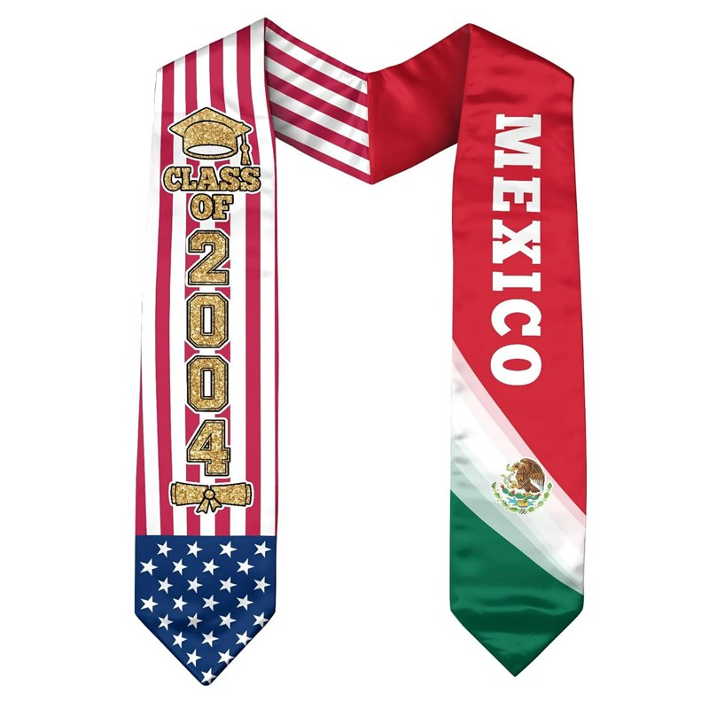 2 Flags on one sash - Country Flag Graduation Stole Embroidery Sash for Study Aboard International Students