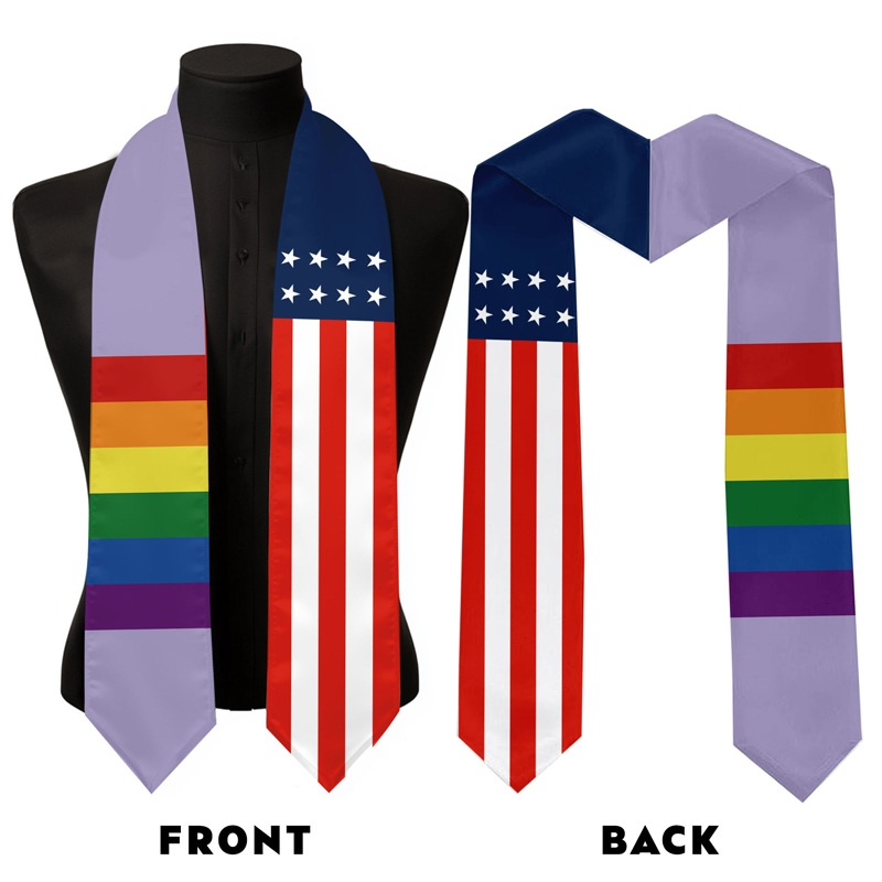 Satin Stole LGBTQ Graduation Sash for Abroad Student International Study Class
