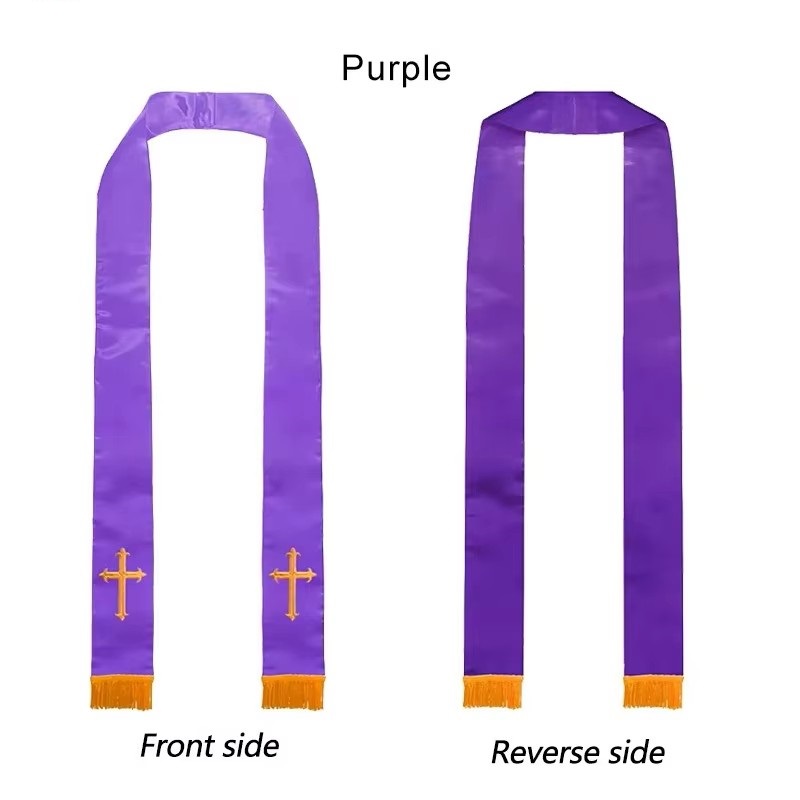 Embroidery Reversible Clergy Stole with Cross Tassels Wedding Church Minister Pastor Priest Shawls