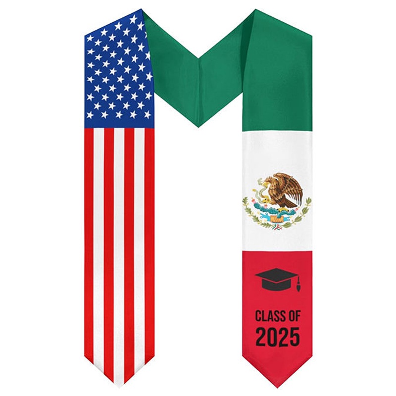 Custom Class of Graduation Stole Classic End Design Flag Sash