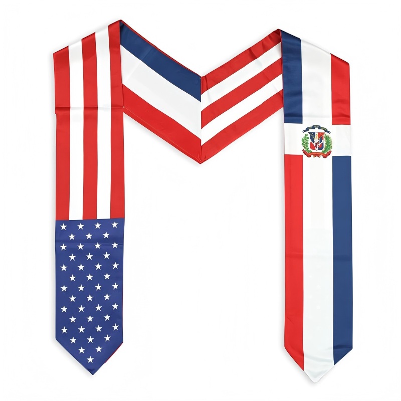 2 Flags on one sash - Country Flag Graduation Stole Embroidery Sash for Study Aboard International Students