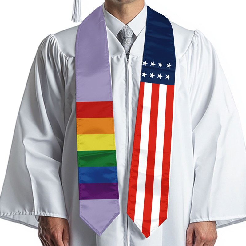 Satin Stole LGBTQ Graduation Sash for Abroad Student International Study Class