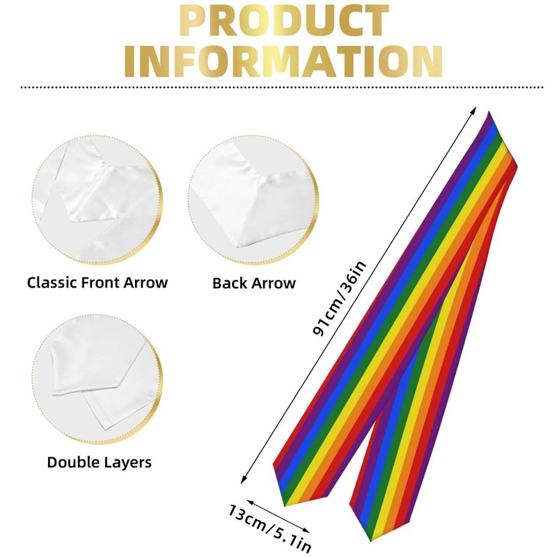 Unisex Adult Rainbow Graduation Stole LGBT Double Layer Satin Graduation Sash